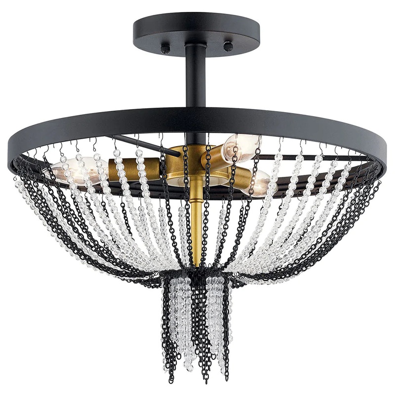 Kichler Alexia 16″ 3 Light Semi Flush with Crystal Beads Textured Black 52049BKT