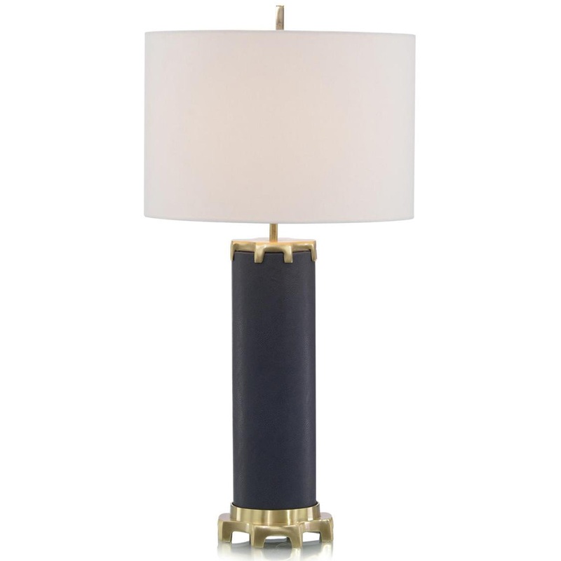 Navy Leather and Polished Brass Table Lamp