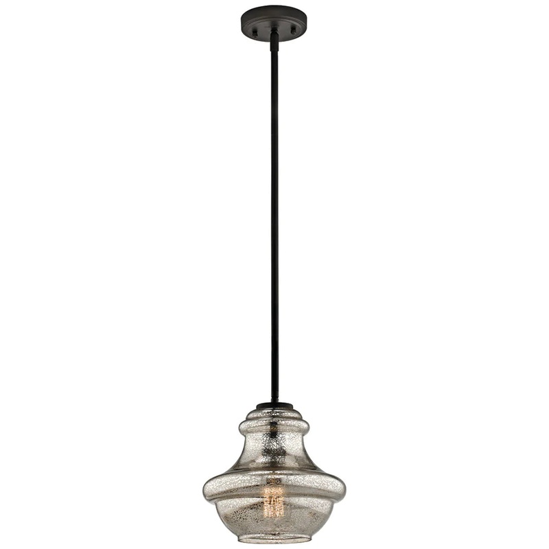 Kichler Everly 9.25″ 1 Light Mini Schoolhouse Pendant Mercury Glass Olde Bronze 42167OZMER