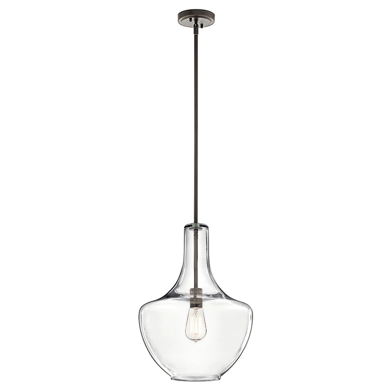 Kichler Everly 19.75″ 1 Light Bell Pendant Clear Glass Olde Bronze 42046OZ