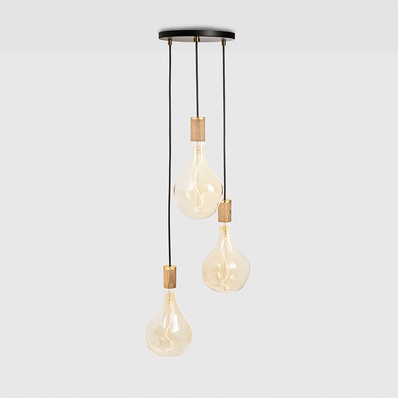 Triple Pendant in Oak + Voronoi II – Black Canopy