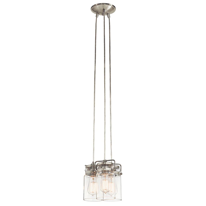 Kichler Brinley 7.75″ 3 Light Pendant with Clear Glass Brushed Nickel 42869NI