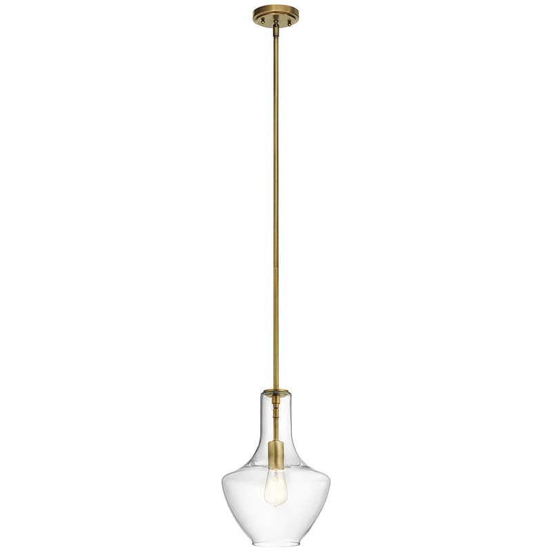 Kichler Everly 15.25″ 1 Light Bell Pendant Clear Glass Natural Brass 42141NBR