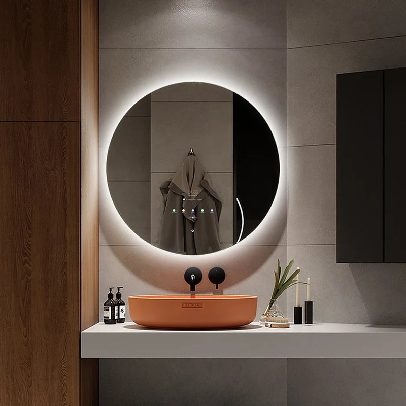 Aquadom Image Round Smart LED Lighted Bathroom Mirrors with Built-in TVs Android Support Google Play Bluetooth Connected IR-24
