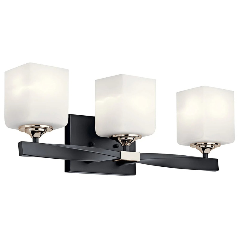 Kichler Marette 22.75″ 3 Light Vanity Light with Satin Etched Cased Opal Glass Black 55002BK