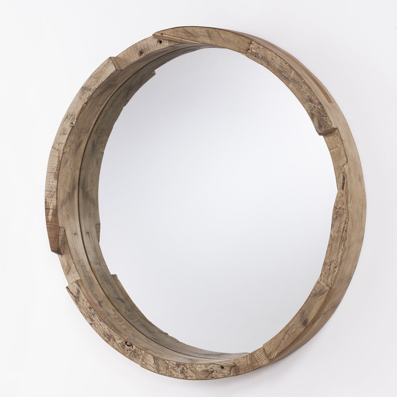 Round Natural Wood Mirror