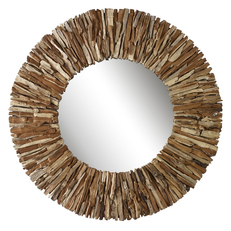 Teak Branch Natural Wooden Round Mirror