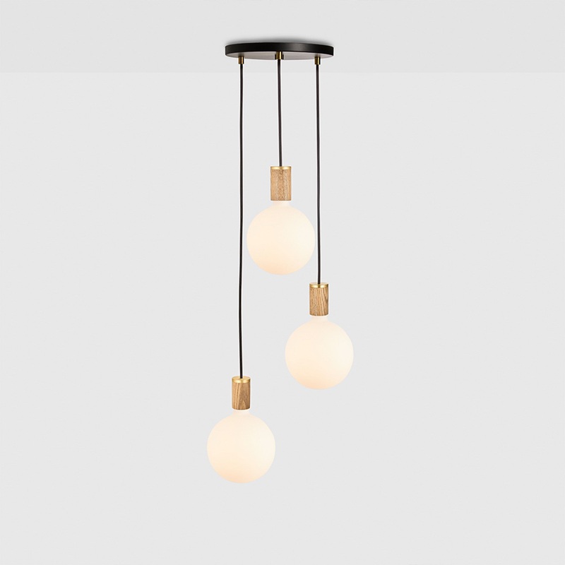 Triple Pendant in Oak + Sphere IV – Black Canopy