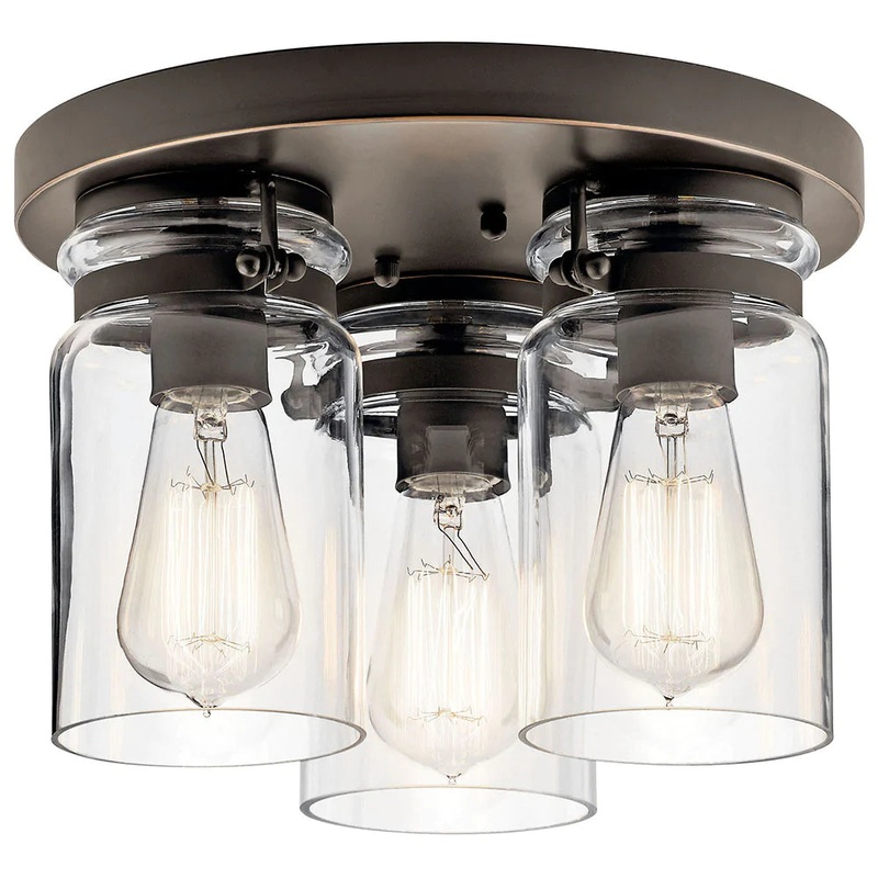 Kichler Brinley 11.75″ 3 Light Flush Mount with Clear Glass Olde Bronze 42891OZ