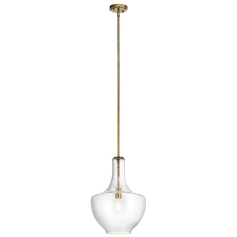 Kichler Everly 19.75″ 1 Light Bell Pendant Clear Glass Natural Brass 42046NBR