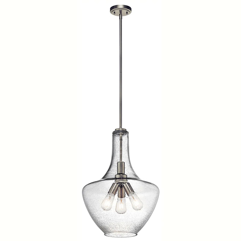 Kichler Everly 22.75″ 3 Light Bell Pendant Clear Seeded Glass Brushed Nickel 42190NI