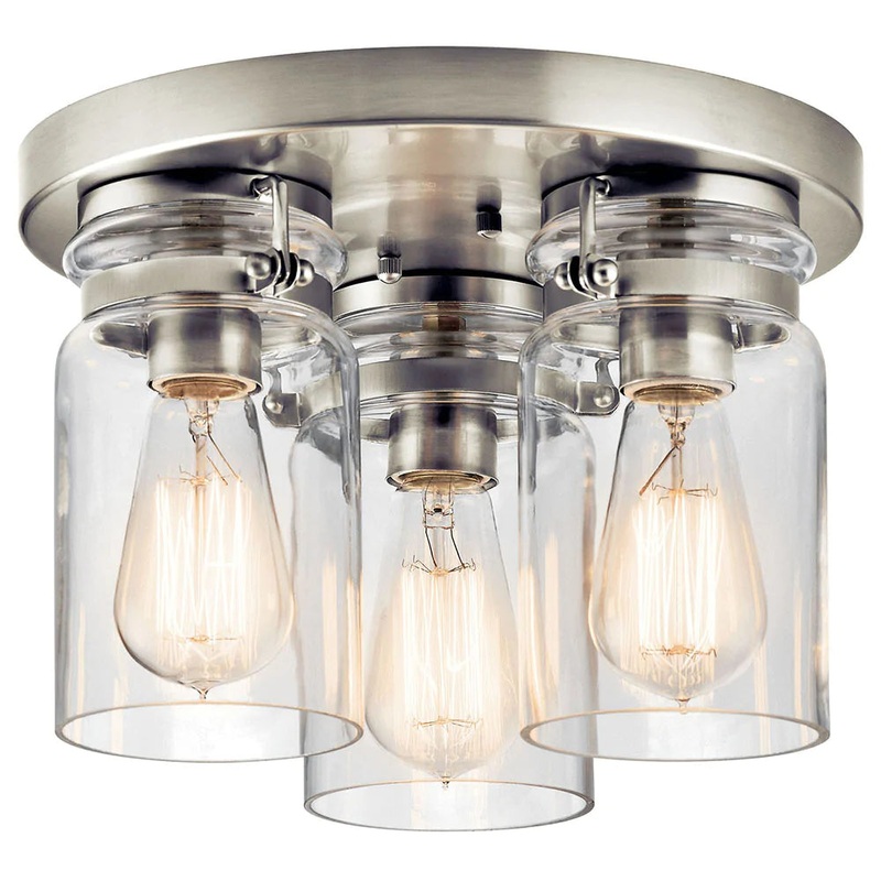 Kichler Brinley 11.75″ 3 Light Flush Mount with Clear Glass Brushed Nickel 42891NI