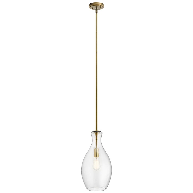 Kichler Everly 17.75″ 1 Light Hour Glass Pendant Clear Glass Natural Brass 42047NBR