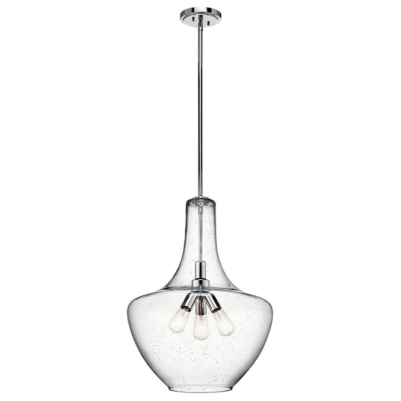Kichler Everly 27.5″ 3 Light Bell Pendant Clear Seeded Glass Chrome 42198CH