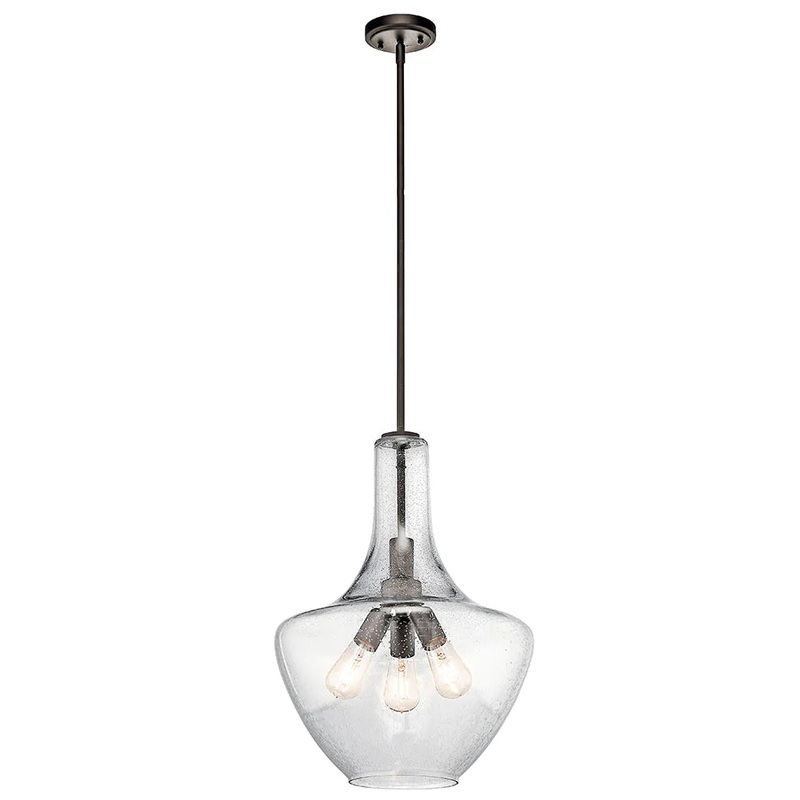Kichler Everly 22.75″ 3 Light Bell Pendant Clear Seeded Glass Olde Bronze 42190OZ