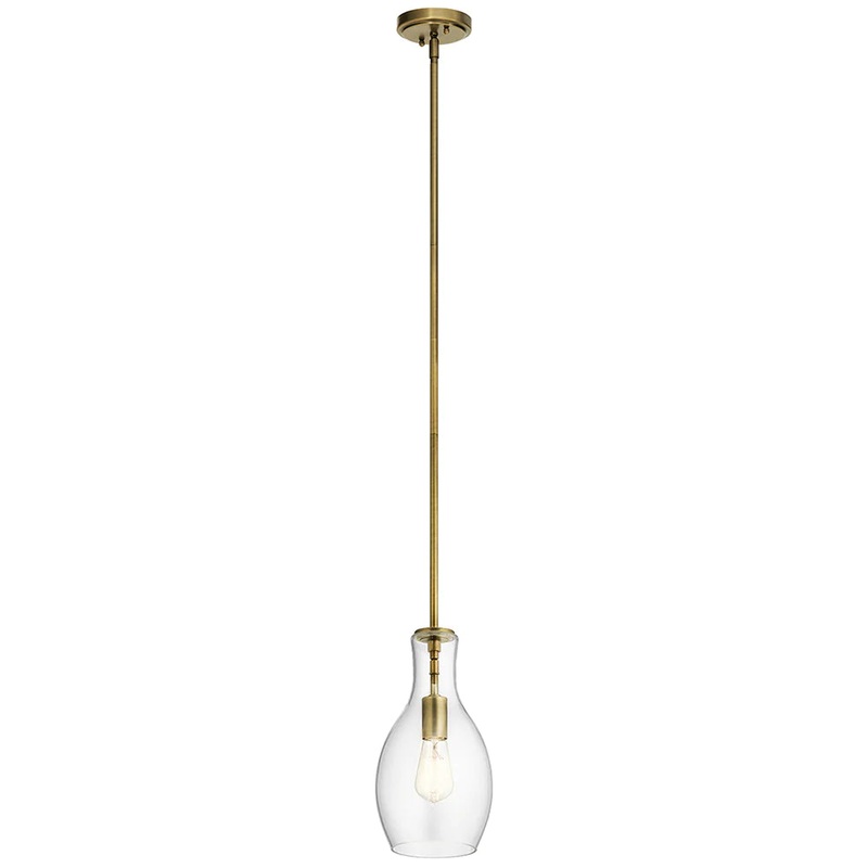 Kichler Everly 13.75″ 1 Light Hour Glass Pendant Clear Glass Natural Brass 42456NBR